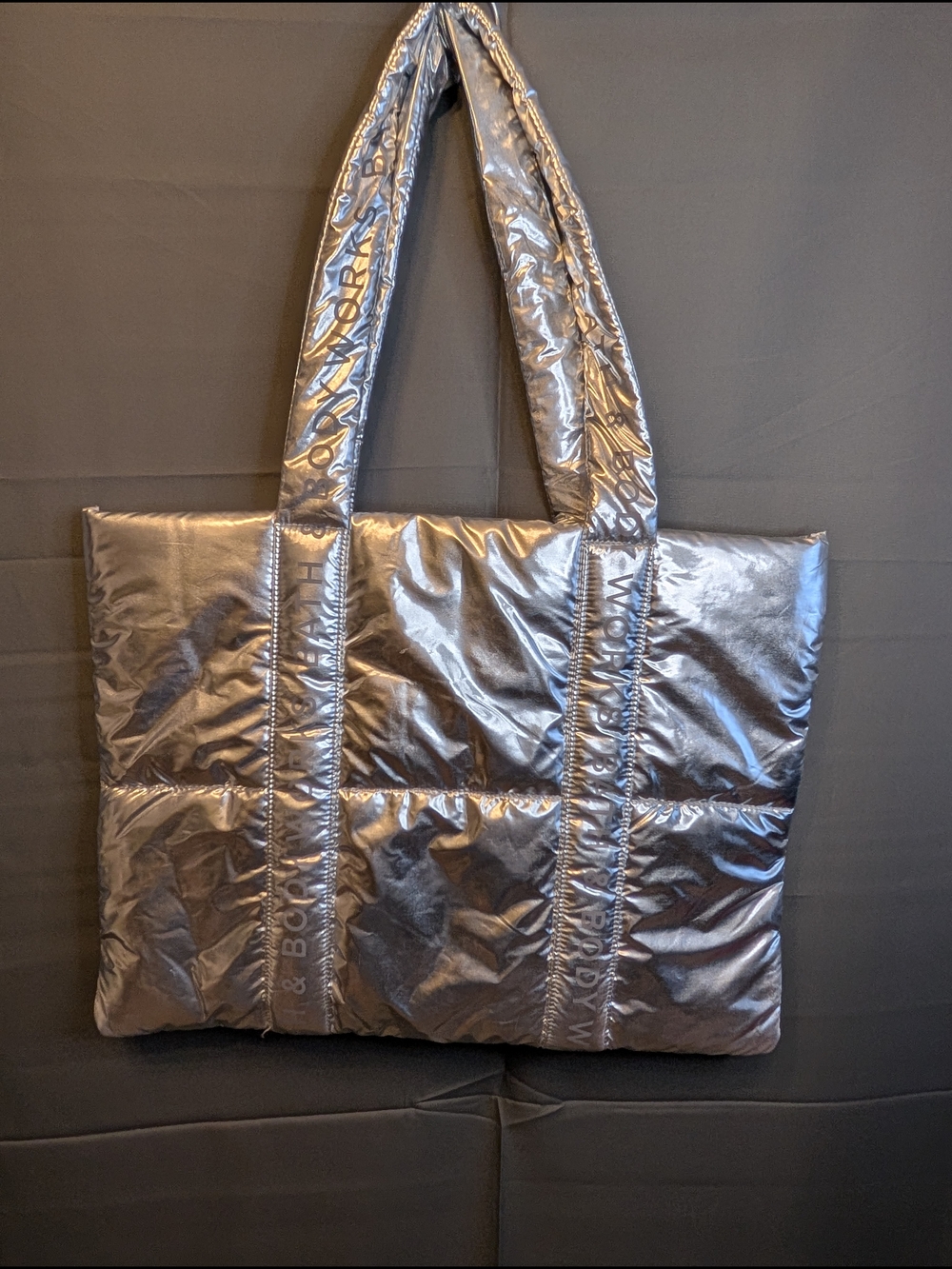 Bath & Body Works Metallic Silver Quilted Tote